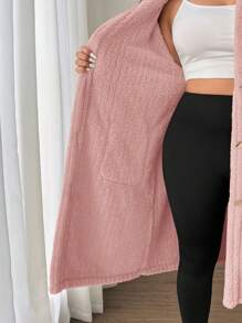 SHEIN EZwear 大尺碼女款可正反穿著抓絨抽繩外套，粉紅色，秋冬休閒連帽鄉村風優雅聖誕新年款 - 粉色 - 查看 7