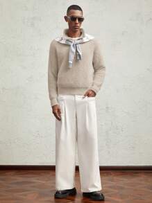 AKNOTIC Business Casual Cárdigan corto casual de media cremallera con cuello de polo, ajuste delgado, de punto de seudocashmere de visón para hombres