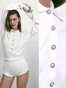 Maija Elegante mono de punto blanco para mujer de uso diario y casual urbano, para otoño/invierno