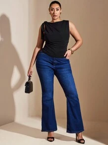 SHEIN BAE Top de tirantes finos talla grande, sin mangas, color negro, adecuado para el Día de San Valentín, verano, cumpleaños, eventos formales, fiesta