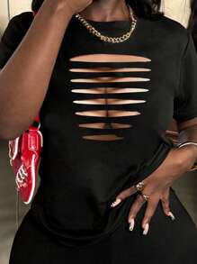 SHEIN Slayr Women's Graphic Print Short Sleeve T-Shirt, Sexy Round Neck Graphic Tee For Ladies