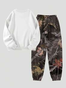SHEIN LUNE 2pcs Women Casual Number Printed Round Neck Long Sleeve Top And Pants Set - Multicolor - View 2