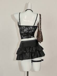 SHEIN ICON 女士 Y2k 节日派对性感蕾丝透视褶皱短款吊带背心