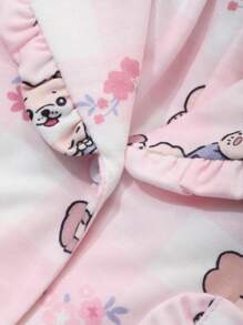 DAZY Cute Plaid & Cartoon Full Print Pajama Set - Pink - View 9