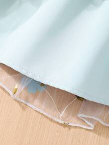 Tween Girls Spaghetti Strap Mesh Contrast Simple Casual Dress - Teal Blue - View 6