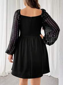 SHEIN Essnce Plus Size Women's Spring And Summer Valentine's Day Vacation Outfits Fashion Casual Commuting Elegant Black A-Hem Long-Sleeved Dress - Black - View 2
