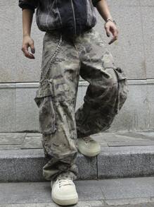 Manfinity EMRG Men's Multi-Pocket Camo Casual Denim Jeans, Everyday Wear