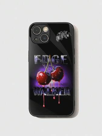 Grunge Punk 1 pieza Funda de teléfono dura de vidrio con patrón de cereza HD a prueba de caídas, compatible con iPhone