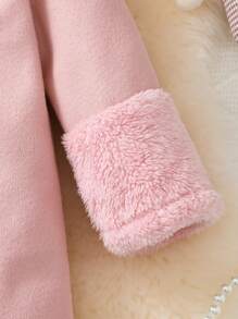 Baby Girl Furry Lapel Snap Button Front A-Line Long Sleeve Windbreaker Coats - Pink - View 5