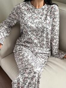 DAZY Floral All-Over Print Loose Fit Pajama Set - Khaki - View 5