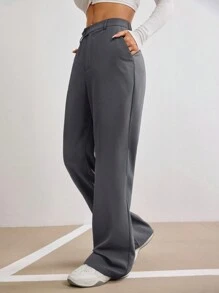 Solavon Women's Solid Color Front Button Pocket Casual Suit Pants In Fall/Winter - Dark Grey - View 4