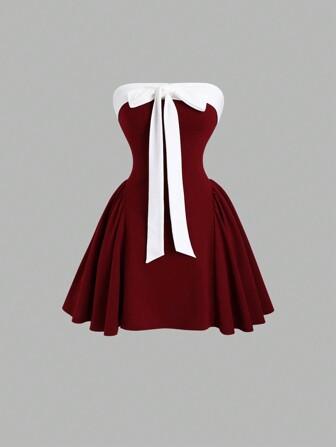 Sweetra Women's Ankara Vintage Bowknot Bandeau Dress