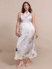 SHEIN Clasi 大码缎面印花吊带连衣裙 - 彩色 - 查看 5