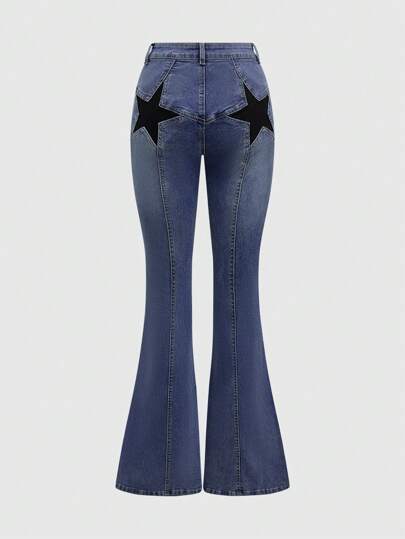 Grunge Punk Y2K Butt Star Embroidered Tight Flared Jeans