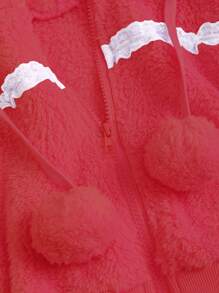 EgrlEra 休闲连帽蕾丝边卫衣，冬季Y2K圣诞节假日派对新年套头衫 - 紅色 - 查看 5