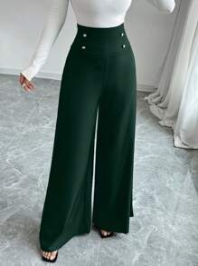 Firerie Women's High Waist Slimming Wide Leg Black Pants, Office Commute Elegance - Dark Green - View 6