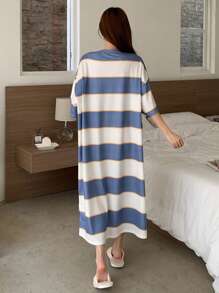 DAZY Casual Wide Striped Loose Short Sleeve Homewear Dress