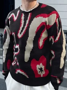 Manfinity VCAY Jersey holgado de manga larga de varios colores de corte casual y diario para hombre