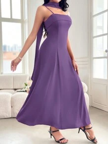 Modelyn Burgundy Red Ladies' Solid Color Spaghetti Strap Long Dress, Casual & Vacation Style