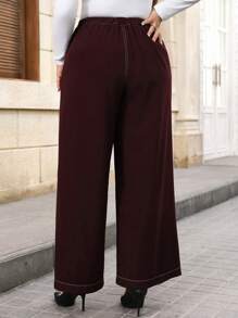 SHEIN Clasi Plus Size Solid Color Casual Trousers, Simple And Fashionable For Daily Wear,Autumn/Winter - Red Violet - View 3