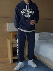 DAZY Men's Hooded Sweatshirt & Pants 2 Pieces Set,Fall Clothes - Blue - View 4