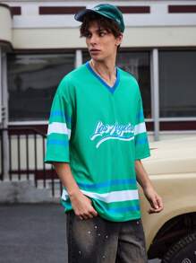 Manfinity Sport Corelite Men Solid Color Patchwork Short Sleeve Letter Print Casual Sports T-Shirt & Tank Top - Green - View 6