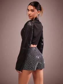 Hauture Fashionable Party Sexy Twist Knot Super Short PU Jacket - Black - View 2