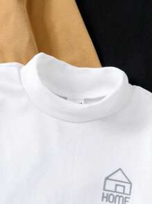 4 件装男孩字母图案 T 恤，适合作为内衣和外套，秋冬季