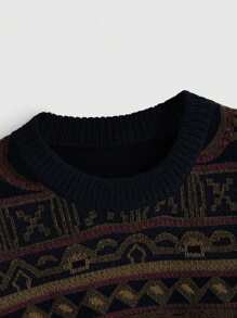 ROMWE Fairycore 秋冬休闲复古几何图案毛衣 - 彩色 - 查看 4