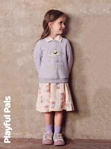 SHEIN 1 Váy cho bé gái hình thỏ có nơ hoạt hình vui nhộn dễ thương/cổ điển/thường ngày/dạo chơi mùa thu/đông/xuân thích hợp cho đi học và đi chơi - Nhiều màu - Xem 1