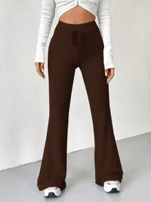 SHEIN EZwear Damskie jednokolorowe, ściągane sznurkiem, rozszerzane nogawki, swobodne, obcisłe spodnie dresowe