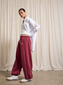 AiiRZ Athletic Piped Sweatpants Winter Fleece Wide Leg Jogger Pants Athleisure Workout Loungewear Casual Exercise Running Training - Red - View 7