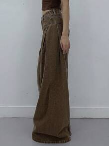 DAZY Distressed Wash Patchwork Wide Leg Jeans For Women,Baggy Jeans - Brown - View 5