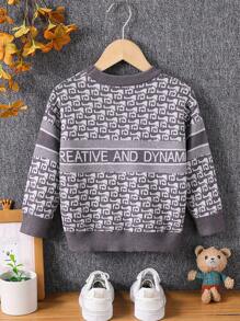 Jersey de cuello redondo de punto con estampado para niños pequeños, color negro y blanco, apto para usar en casa, de vestir informal y al aire libre