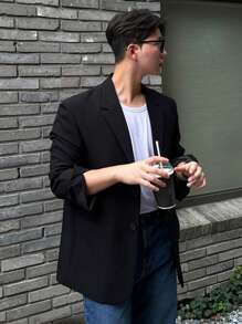 DAZY Men's Black Casual All-Match Versatile Suit Jacket For Going Out Fall,Winter Buisness Attire