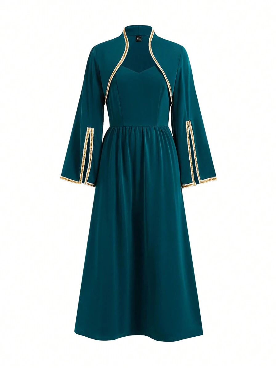 Modelyn Bộ áo không tay và váy hai mảnh chắp vá cho nữ - Màu xanh ngọc - Xem 1