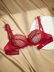 Charlaine Charlaine Lace Patchwork Bow Accent French & Italian Style Sexy Charming Elegant Women Lingerie Bra