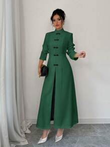 Chiquease Women's French Button Long Coat - Dark Green - View 5