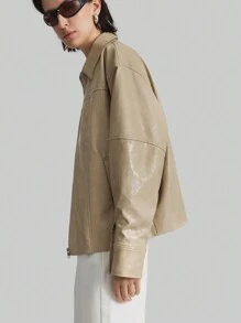 Ontre Jaqueta Feminina De Pu Regular, Estilo Vintage, Outono E Inverno, Volta Às Aulas - Damasco - Ver 6