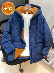 SHEIN Leap Crew 男童休闲宽松保暖连帽外套，适合秋冬季通勤、上学、日常休闲和运动穿着。 - 寶藍色 - 查看 7