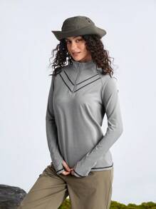 In My Nature Outdoor Wear Hiking Camping Sports Casual Commuting High-Stretch Skin-Friendly Zipper Detail Ladies Outdoor Long Sleeve T-Shirt & Vest