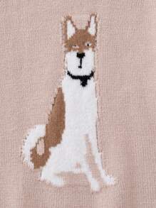 PrepCrw 小男孩卡通狗印花圆领长袖毛衣，秋冬 - 杏色 - 查看 3