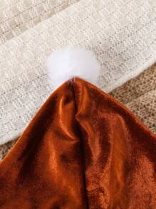 SHEIN Infant/Baby Girl New Red Velvet Short Christmas Hooded Cape With Ruffle Trim - Brown - View 5