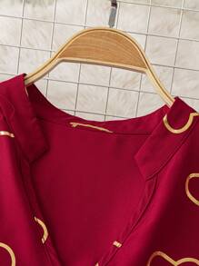 SHEIN LUNE 大码 V 领长袖心形印花休闲衬衫 - 彩色 - 查看 4