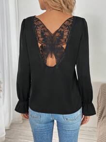 SHEIN Clasi Women Elegant Butterfly Patchwork Backless Shirt