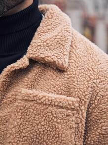 Manfinity Homme Áo khoác nam tay dài cài nút phía trước màu trơn, thường ngày, thu/đông, cỡ lớn - Đồng - Xem 3