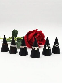 5 Stücke Holzring Präsentationsständer, schwarzer Kegel-Ringhalter für Schmuckaufbewahrung Deko Valentinstag, Valentinstag Hochzeit, Geburtstag