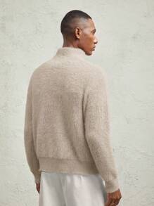 AKNOTIC Business Casual Cárdigan corto casual de media cremallera con cuello de polo, ajuste delgado, de punto de seudocashmere de visón para hombres
