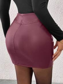 Firerie Valentine's Day New Year Women Sexy Y2K Fashionable Low Waist Mini Skirt In Red Leather - Burgundy - View 4