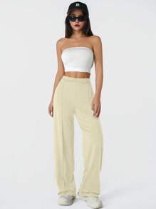 Teen Girls High-Waisted Elegant Knit Solid Color Flared Pants - Apricot - View 6